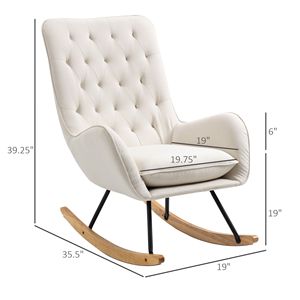 Poltrona a dondolo imbottita color crema in stile Mid-Century con schienale a orecchioni e base in legno di gomma, ideale per studio, camera da letto e relax - Product Image 3