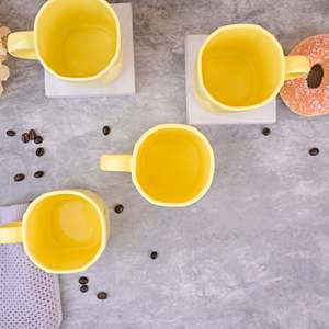 Yellow Sunkissed Custom Glazed Ceramic Coffee <b>Mugs</b> Set of 4 Microwave Safe <b>Cute</b> Design Style Personalized Cups - Product Image 2