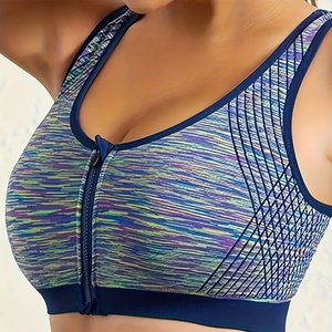 Sujetador deportivo sin costuras con cremallera frontal para mujer, transpirable, de malla, espalda cruzada, ropa de gimnasio, tejido Space Dye, elástico, de compresión, ropa deportiva. - Product Image 5