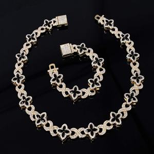 Luxury 18K Gold Plated S925 Moissanite Flower <b>Statement</b> <b>Necklace</b> Set Women's Party Jewelry Link Chain Design - Product Image 4
