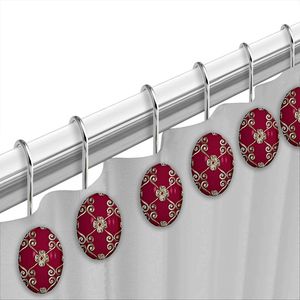 Elegante Set Tenda Doccia 12 Pezzi con Decorazioni Contemporanee Bordeaux, 12 Anelli per Tenda Doccia, Accessorio per la Casa - Product Image 3