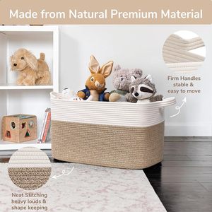 Modern Eco-Friendly <b>Foldable</b> 75L Large Woven Cotton Rope Storage <b>Basket</b> 21.6x14.9x11.8 Inches Rectangle White Light Brown - Product Image 5