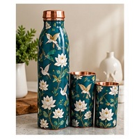 Ensemble de bouteilles d'eau en cuivre style forêt tropicale moderne, design tropical jaune, vaisselle de voyage portable