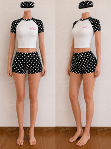 Ensemble décontracté d'été 2 pièces pour <span class=keywords><strong>femme</strong></span> avec bandeau imprimé à pois et logo personnalisé, style <span class=keywords><strong>streetwear</strong></span> tendance, avec ensembles de hauts personnalisables - Product Image 2