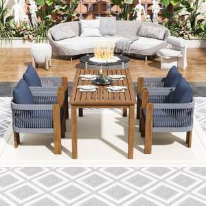 Contemporary Solid Wood Outdoor Dining Set with with <b>Grey</b> Rope Armchairs Luxury Garden Patio Furniture for Hotel Villa Resort - Product Image 2