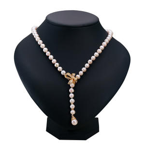 Collier en perles d'eau douce authentiques de Zhuji pour filles, long nœud décoratif avec chaîne de clavicule pour l'automne et l'hiver - Product Image 5