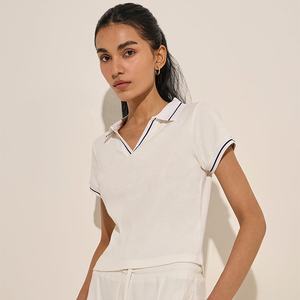 BD 2025, camiseta de punto informal para mujer, patrón sólido, manga corta para cuello Polo, suéter acanalado ajustado, Tops transpirables antiarrugas - Product Image 1