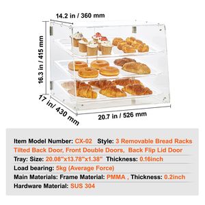 Commercial 3-Tier Countertop <b>Bakery</b> Display Case Acrylic 3-Tier Display <b>Box</b> Rear Door Access Removable Pastry Display Accessory - Product Image 4