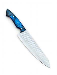 Couteau de chef artisanal en acier inoxydable avec manche en résine bleue, outil de préparation culinaire - Product Image 2