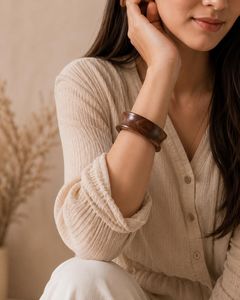 Pulsera de Madera de Ébano, Brazalete Redondo de Madera, Joyería de Lujo de Sándalo Natural, Regalo - Product Image 4