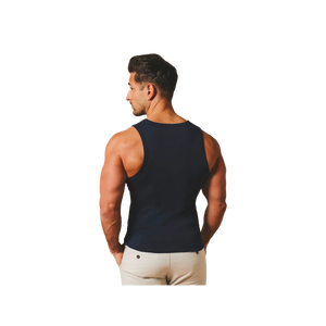 Débardeur en coton uni pour homme, col rond, décontracté, respirant, tricoté, sans manches, pour tous les jours - Product Image 2