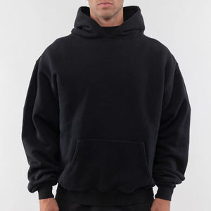 Sudadera con Capucha Extra Grande para Hombre, Color Negro Sólido, Felpa de Algodón, Informal, Ecológica, Transpirable, 240g, Corte Regular, Invierno - Product Image 1