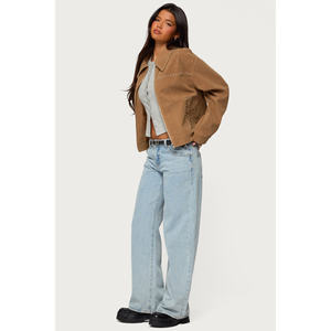 Chaqueta Corta de Alta Calidad para Mujer Avirex, Chaqueta Bomber de Cuero Rosa para Otoño, Teñida en Color Liso con Patrón Sólido - Product Image 4