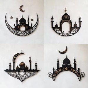 Decoración de Pared de Mezquita de Metal Hecha a Mano para Ramadán con Detalles Dorados y Luna Creciente, Adorno Interior de Tamaño Mediano - Product Image 4