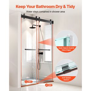 Porta Doccia Scorrevole Senza Telaio in Vetro Temperato Trasparente 48'' x 76'', Spessore 3/8'', Insonorizzata e Anti-Schiacciamento - Product Image 5