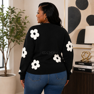 Cosh International Sorority Sisterhood Acrylic Custom Logo Breathable Loose Fit V Neck Stylish Flower Print <b>Cardigan</b> <b>Sweater</b> - Product Image 5