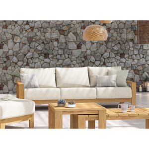 Sofá Minimalista de Madera para Exteriores de Tres Plazas con Cojín Beige, Muebles de Jardín Duraderos - Product Image 6