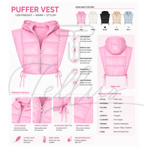 Chaleco Corto Acolchado para Mujer, Impermeable, Cortavientos, Transpirable, con Capucha, Sin Mangas, de Poliéster, con Logotipo Personalizable en la Parte Delantera - Product Image 6
