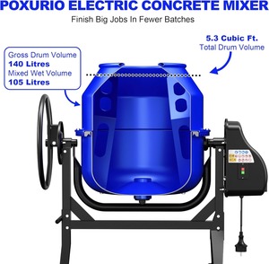 Bétonnière électrique HP, 750W, portable, avec support et roues, pour stuc, mortier, semences - Product Image 6