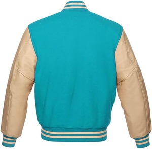 Chaqueta Varsity Unisex Color Verde Azulado de la Línea Urban Export, Mangas Color Bronceado, Logotipo M Bordado, Cuello Alto, Corte Regular, Transpirable, Resistente al Viento, para Invierno - Product Image 2