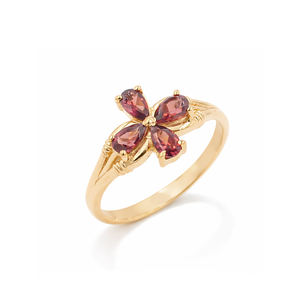 แหวนเงินแท้ 925 ประดับพลอยโกเมนรูปดอกไม้ 4 เม็ด ดีไซน์ดอกป๊อปปี้สีแดง ชุบทอง 1 ไมครอน และโรเดียม แหวนดีไซน์เนอร์ - Product Image 1