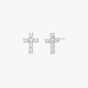 14K Gold Round Cut Lab Grown Diamond Cross Stud <b>Earrings</b> Pave Set 7mm Tiny Religious Crucifix <b>Post</b> Pairs Bulk Supplier Wholesale - Product Image 5