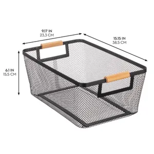 Cestas de Almacenamiento de Alambre Metálico, Contenedores de Malla para Despensa con Asas de Madera, Organizador de Cocina, Contenedores Utilitarios para Frutas y Aperitivos - Product Image 3