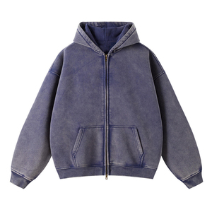 Sweat-shirt à capuche zippé basique pour homme, en molleton de coton tricoté uni, délavé à l'acide, imprimé personnalisé, unisexe, streetwear décontracté, coupe oversize - Product Image 3