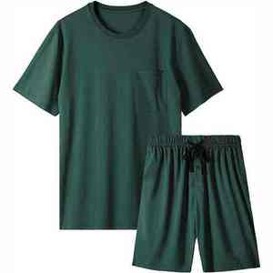 OEM Service Men's Summer Casual Solid Terry Two-Piece Breathable Cotton T-Shirt Shorts <b>Set</b> - Product Image 1