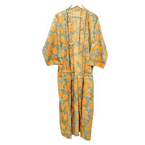 Bata Larga Estampada Floral para Mujer, Cuello en V, Manga Tres Cuartos, 100% Algodón Suave, Estilo Casual de Verano, Cierre con Cinturón, Transpirable - Product Image 5