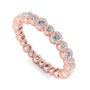 Anillo de boda apilable de lujo en oro rosa con diamantes redondos de talla brillante y engaste milgrain, joyería de moda para mujer - Product Image 4
