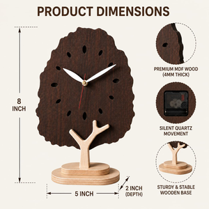 Reloj de Escritorio de Madera de 8 Pulgadas, Color Nogal Oscuro, Movimiento de Cuarzo Silencioso, Base de Madera MDF de 4 mm con Diseño de Árbol, Reloj de Escritorio Moderno - Product Image 2