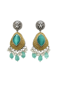 Boucles d'oreilles pendantes goutte d'eau en pierre turquoise et perles d'imitation, plaqué or antique, style bohème, pour femme, idéales pour les soirées - Product Image 4