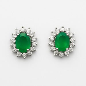 Pendientes de Plata de Ley Rhodia Rhaya Jewels con Ónix Verde Floral Romántico y Halo de Circonitas, para Niñas, Ideales para Bodas - Product Image 1