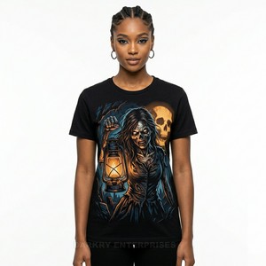 T-shirt graphique pour femme, motif sirène squelette marin, streetwear personnalisé, en coton, motif Dark Fantasy - Product Image 3