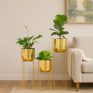 Jardinière et support en fer durable pour intérieur et extérieur – Ensemble de 3 pièces en métal et fer pour la décoration de la maison, du bureau, du balcon et du jardin - Product Image 6