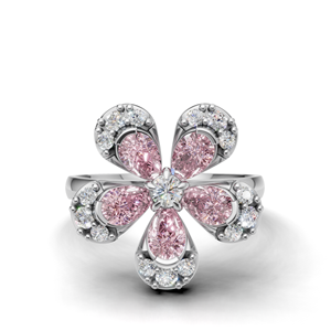 18KT Gold Pink Pear Lab Grown Diamond Flower <b>Ring</b> with Rhodium Plating Luxury Floral Design Women's Fine Jewelry - Product Image 1