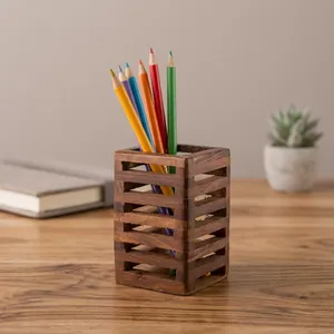 Handmade Wooden Pen Stand Pen Holder Brown <b>Desk</b> <b>Organizer</b> for Office Home Study Table Stationery Storage - Product Image 6