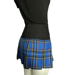 Minifalda Plisada Azul a Cuadros Estilo Gótico Punk al por Mayor, Falda Escolar de Tartán de Cintura Alta con Detalle de Botones de Estrella - Product Image 3