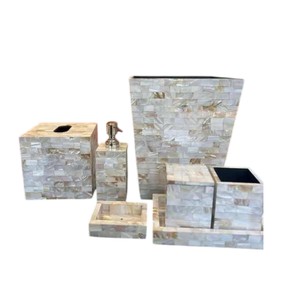 Modern Home Decor White Shell Bathroom <b>Sets</b> Premium Iridescent Mother of Pearl Bathroom Accessory <b>Set</b> Luxury <b>Soap</b> Dispenser - Product Image 3