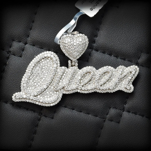Pendentif Lettre Reine avec Breloque Cœur en Cristal, Plaqué Argent, Bijoux Hip Hop pour Femme, Pendentifs et Breloques Tendance, Cadeau - Product Image 1