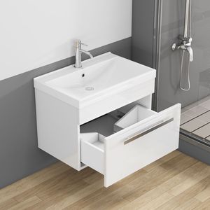 24-Inch Wall Mount <b>Bathroom</b> <b>Vanity</b> with 1 Large Drawer Unique Metal Factory Handle Soft Close System Sink Combo-Factory Direct - Product Image 5