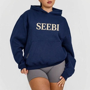 Sudadera Varsity Bordada con Cuello Redondo, Sudadera con Capucha Personalizada, Bordado 3D, Frente Sólido, para Mujer, Invierno, 100% - Product Image 3