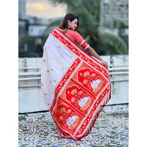 ผ้าไหมพิชไวเนื้อนุ่มแบบดั้งเดิม ทอแบบซารี สำหรับเสื้อผ้าอินเดียและปากีสถาน น้ำหนัก 600 กรัม - Product Image 4