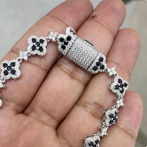 Black White Moissanite Tennis Clover <b>Charm</b> Bracelet 925 Sterling Silver 14K Gold Plated Luxury Statement Wedding Party - Product Image 4