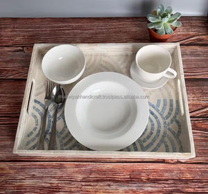 Bandeja de servicio cuadrada Bandeja de servicio de nácar tradicional Bandeja decorativa de forma cuadrada de la mejor calidad - Product Image 3