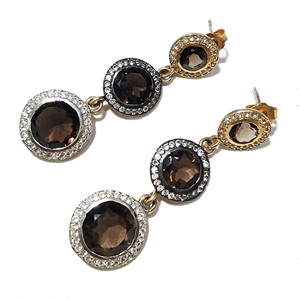 Natural Smoky Quartz & Zircon Hook <b>Drop</b> Earrings Solid 925 Sterling Silver Bohemian Style Handmade Women/Unisex Gift Jewelry - Product Image 1