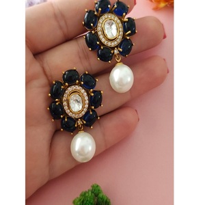 Stylish Gold Plated Premium Quality Zircon Kundan Drop <b>Earrings</b> for Women's Trendy Evening Party Wear - Product Image 1