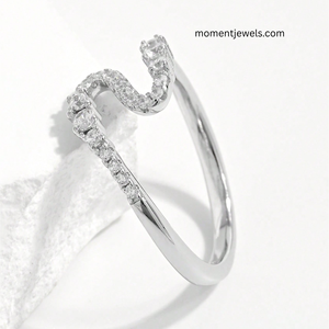 925 Sterling <b>Silver</b> <b>Wave</b> <b>Ring</b> for Women Platinum Plated Zircon Inlay Minimalist Ocean Style Beach Jewelry 1g - Product Image 2
