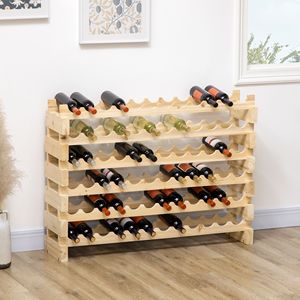 Espositore modulare autoportante da 72 bottiglie impilabile portabottiglie con finitura naturale per la dispensa della cucina o la conservazione della cantina - Product Image 6